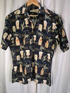 Batik Bay M Vintage Blue Drinks Vacation Party Tropical Button Up Classic Shirt
